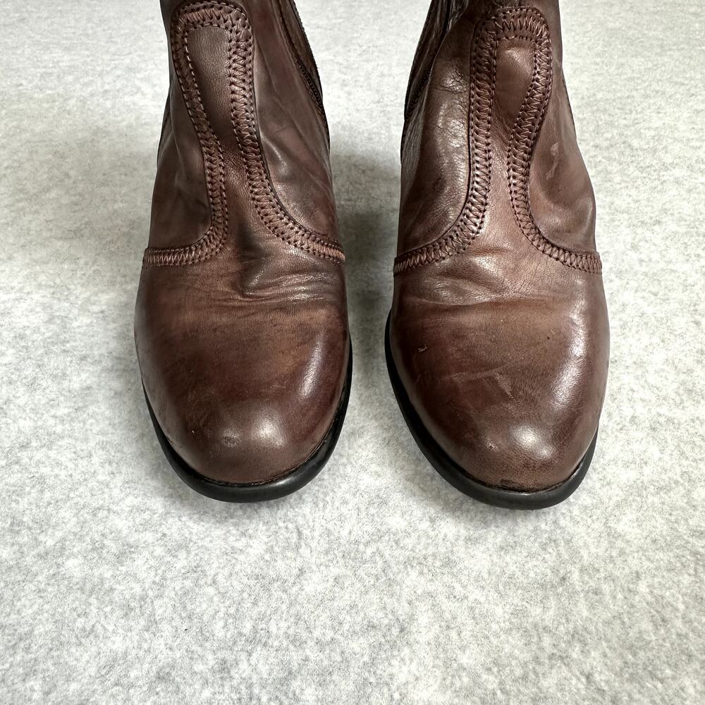 Sesto Meucci Italian Leather Ankle Boot Size 8 Western Bootie Brown Block Heel - Picture 4 of 12